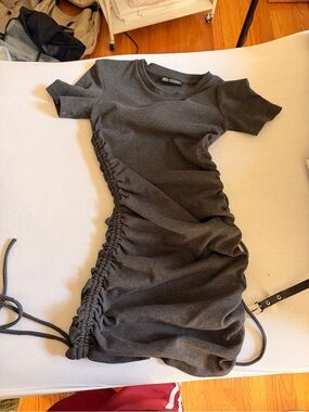 Zara Charcoal Ruched Side Mini Dress